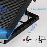 Game Cooling Pad Laptop Cooler with 5 Quiet Red LED Fans - Black/Blue