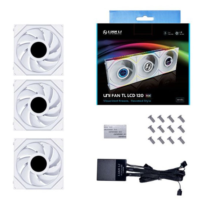 مراوح LIAN LI UNI FAN TL LCD 120mm ARGB مع شاشة LCD بحجم 1.6 بوصة – عبوة 3 مراوح – ابيض