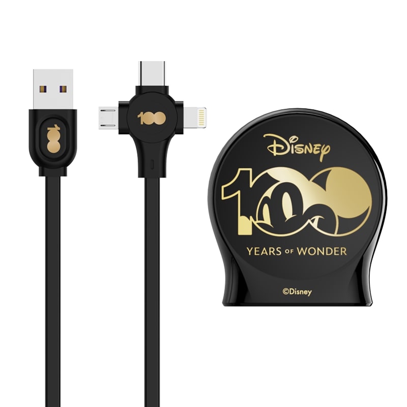 Disney QS-C01 100th anniversary one-to-three telescopic Charging cable Mickey Black
