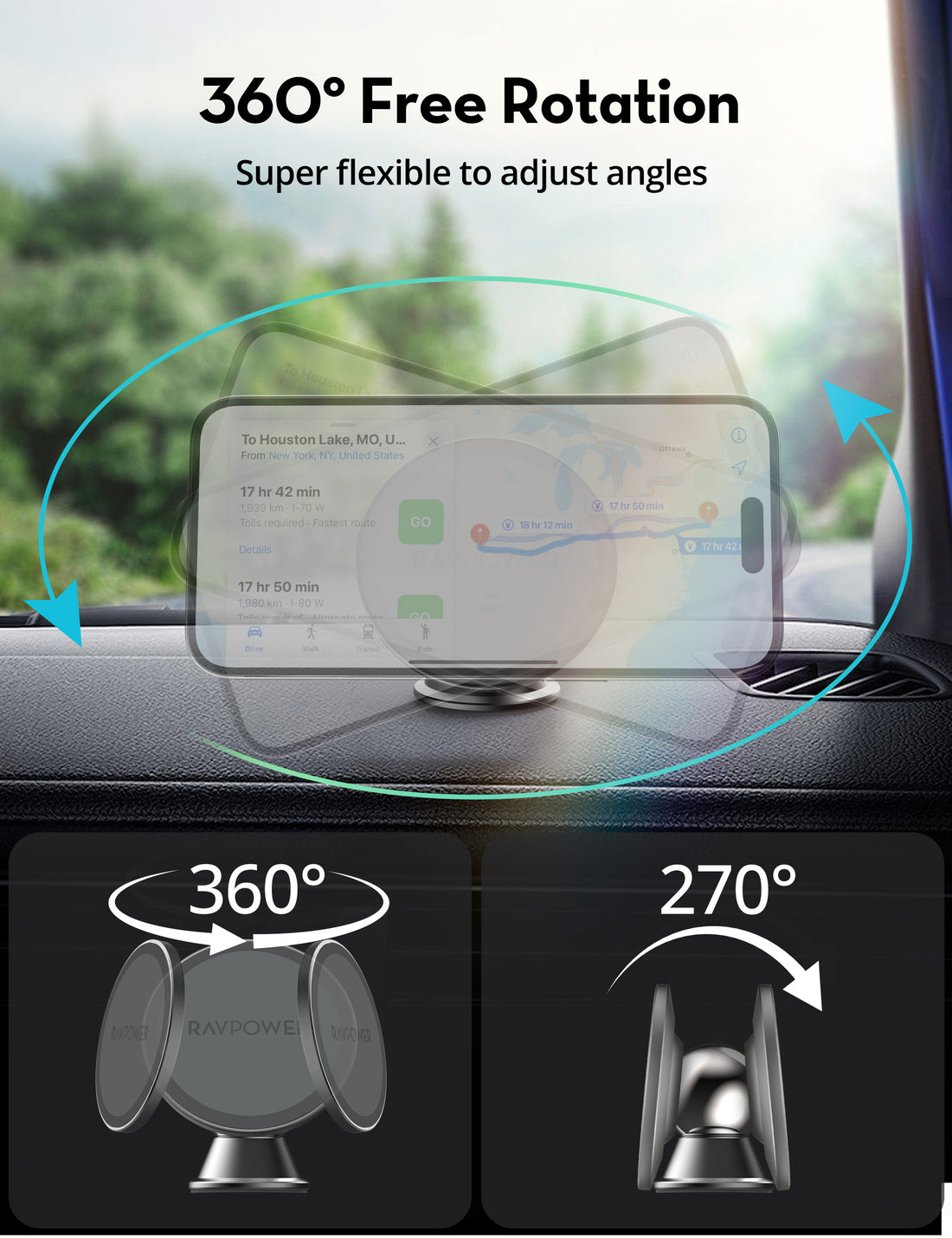 RAVPower RP-SH1002 Magnetic Car Phone Mount BLACK - RP-SH1002