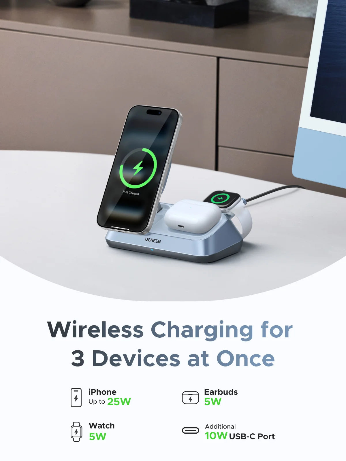 UGREEN 3-in-1 Magnetic Wireless Charger UK 25W QI2 - W711