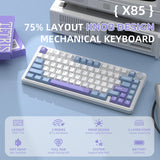 ATTACK SHARK X85 Tri-Mode 75% Gasket mounted Mechanical Keyboard - White Purple Jade Switch (Arabic)