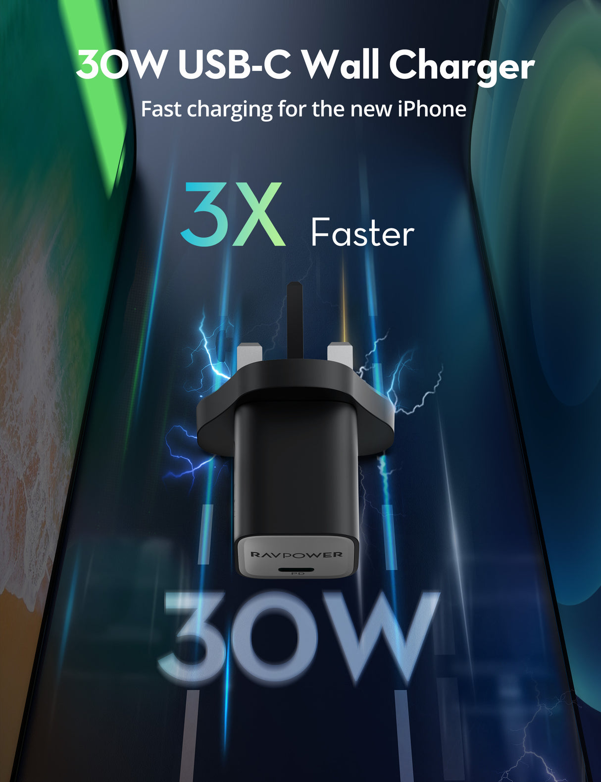 راف باور RP-PC1056 ميني شاحن USB-C GaN بقوة 30 واط أسود — RP-PC1056B