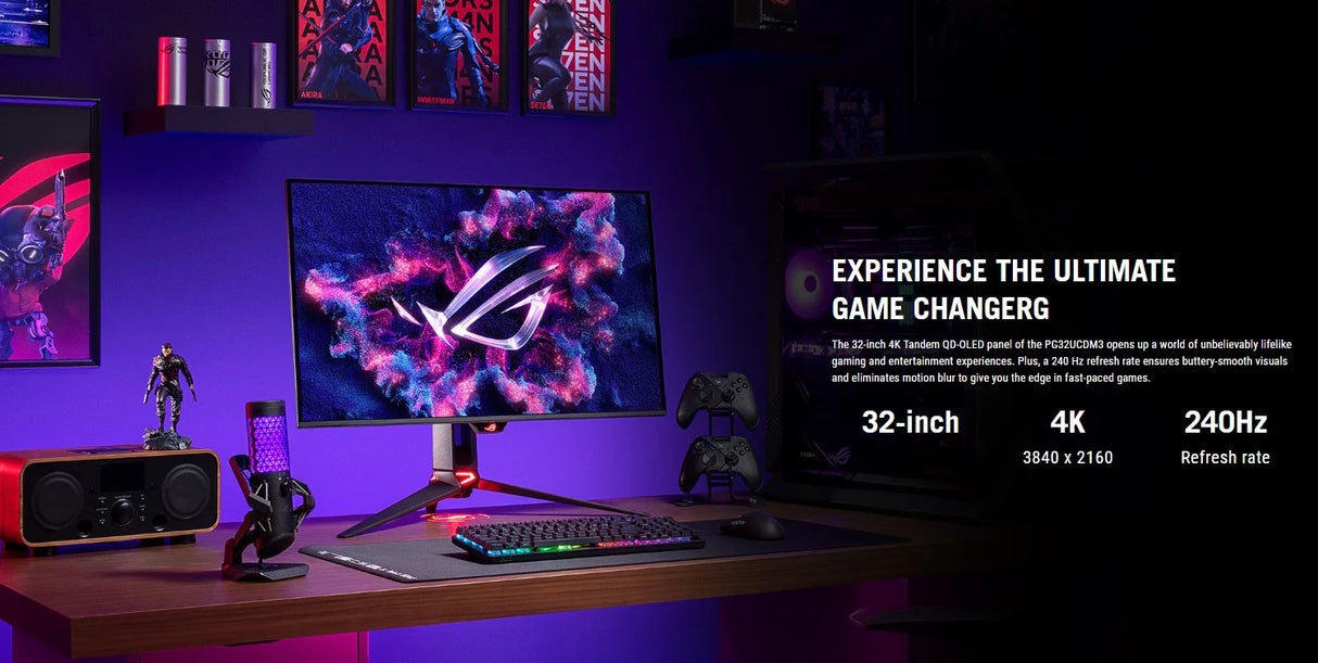 Asus ROG Swift PG32UCDM3 Gen3 32" 4K Tandem QD-OLED, 240Hz Refresh Rate, 0.03ms Response Time, BlackShield Film, HDMI 2.1, DisplayPort 2.1a, G-SYNC Compatible Flat Gaming Monitor - Black