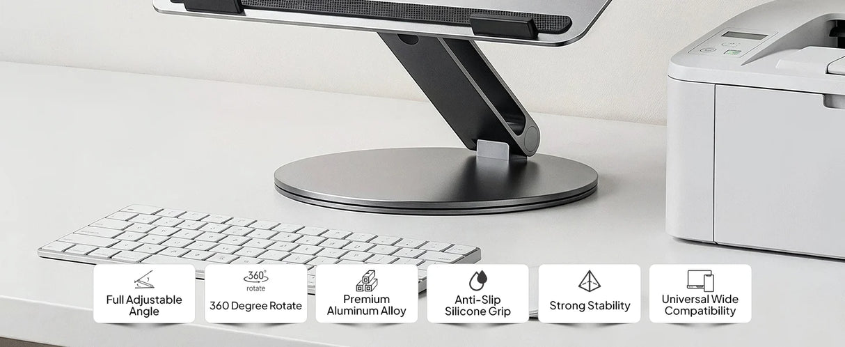 Mowsil Adjustable Laptop Stand for Desk & Tablet , Ergonomic design for comfortable eye-level viewing, Adjustable height and angles for flexible setup