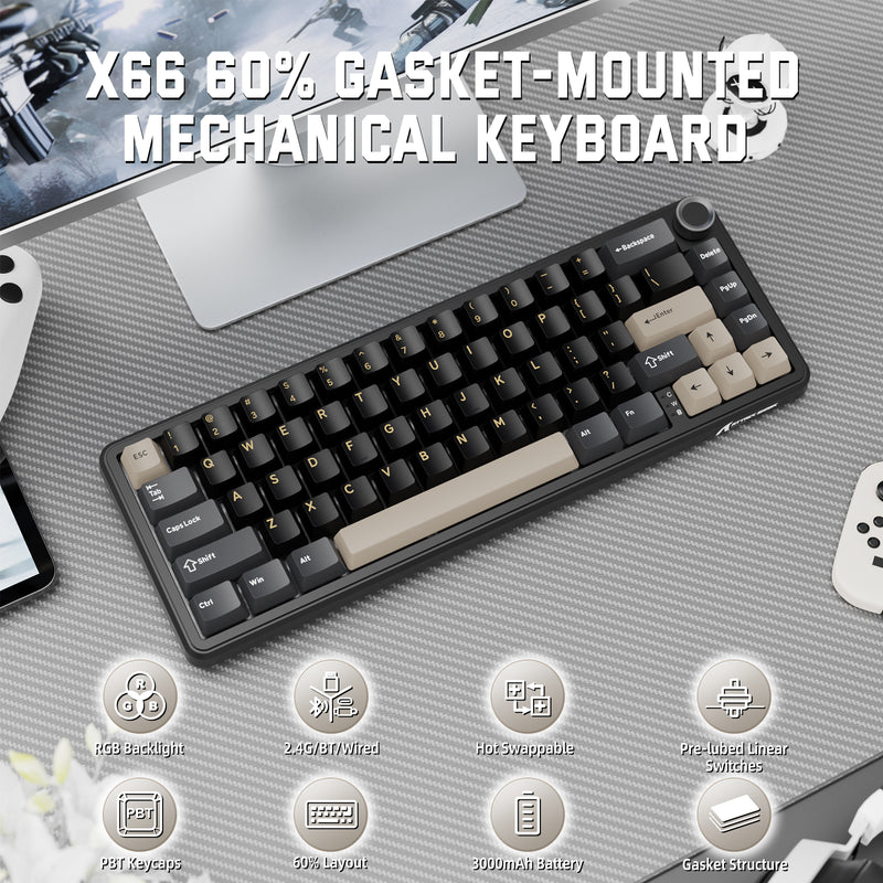 ATTACK SHARK X66 60% Wireless Mechanical Keyboard with Side Printed PBT Keycaps - Star Black
