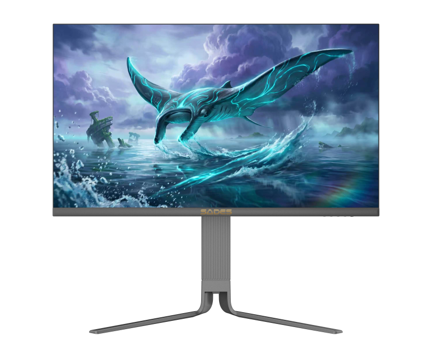شاشة ألعاب مسطحة من نوع ساديس ريف مانتا-27 برو SA-F02U27 مقاس 27 بوصة، تدعم وضعين (UHD 4K 160Hz أو FHD 320Hz)، زمن استجابة 0.3 مللي ثانية، منفذ HDMI 2.1، لوحة IPS سريعة - رمادي