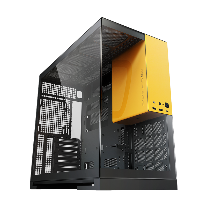 Geometric Future Model 5 Mid Tower Glass Case with 5 Fans  - Black & Yellow