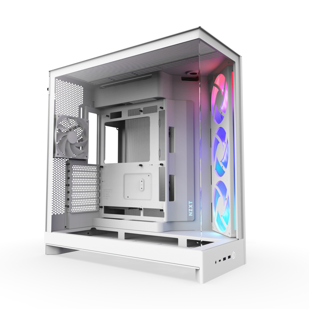 NZXT H9 Flow RGB 2025 Dual Chamber Mid Tower Case With RGB Fans - White