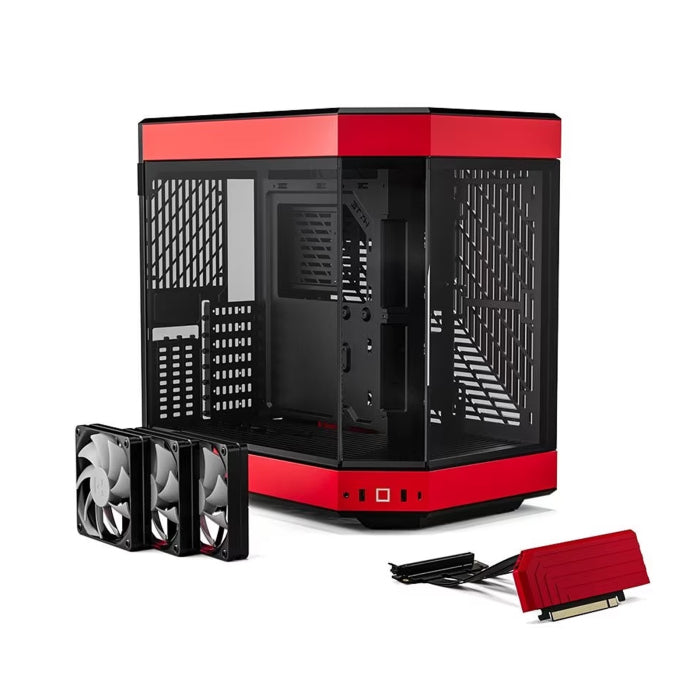 HYTE Y60 Dual Chamber Panoramic Tempered Glass ATX Case With 3 Fans - Black/Red