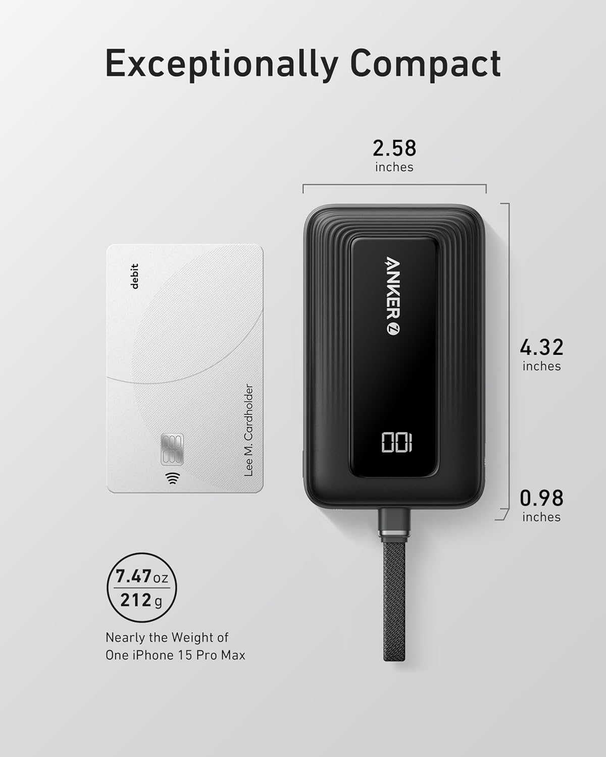 Anker Zolo Wireless Power Bank (10K, 30W, Built-In USB-C Cable) - Black A1685H11