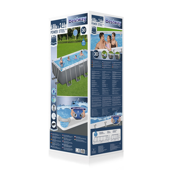 BESTWAY 4.88M X 2.44M X 1.22M RECTANGULAR POOL SET (Contents:Pool, Filter Pump(220-240V), Ladder, Cover, Chemconnect Dispenser, Compatible with Cartridge 58094(II)220-240V)  56670 (Installation Not Included)