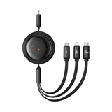 كابل بيسيوس فري2درو قابل للسحب بتصميم كريستال للشحن السريع ونقل البيانات USB-C إلى M+L+C بقدرة 100 واط وطول 1.1 متر – كلستر بلاك
