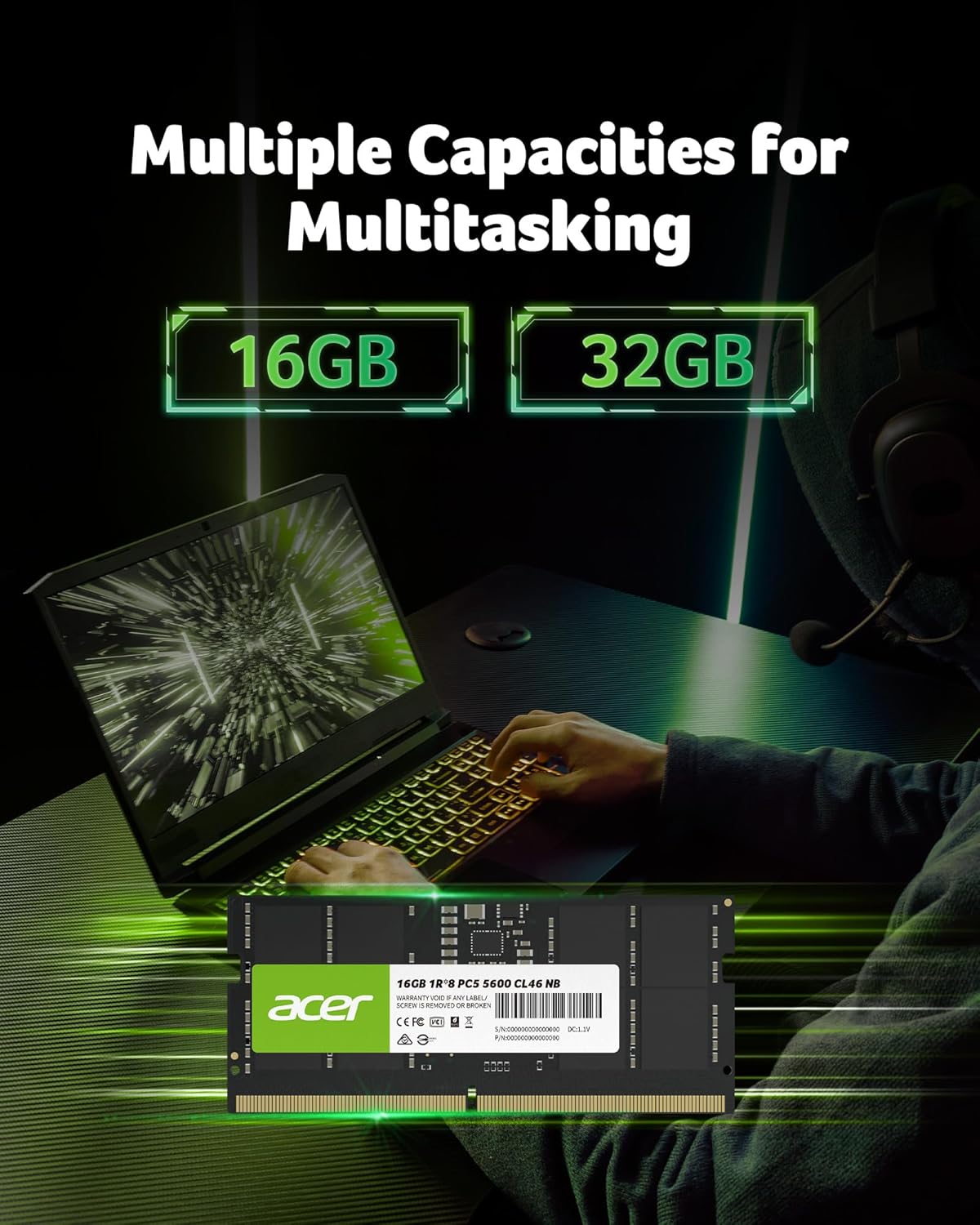 Acer SD200 DDR5 RAM 16GB 5600 MT/s CL46 - for Laptop
