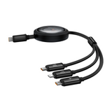 كابل بيسيوس فري2درو قابل للسحب بتصميم كريستال للشحن السريع ونقل البيانات USB-C إلى M+L+C بقدرة 100 واط وطول 1.1 متر – كلستر بلاك