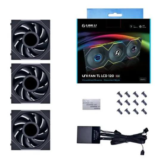 مراوح Lian Li UNI FAN TL LCD 120mm ARGB مع شاشة LCD بحجم 1.6" – (عدد 3 مراوح) – أسود