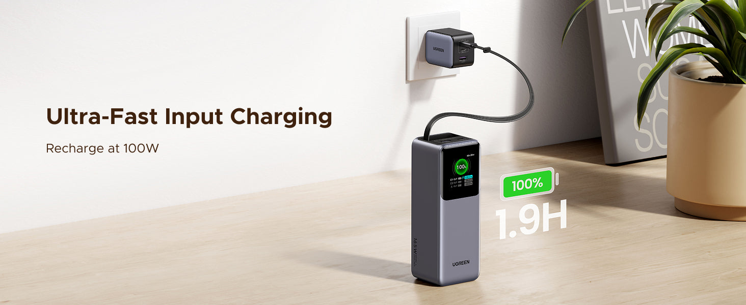 UGREEN Nexode Power Bank 20000mAh 165W with Retractable USB-C Cable - PB726