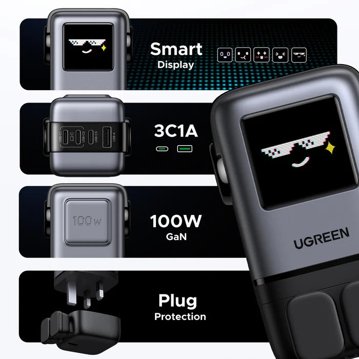شاحن UGREEN Uno بقوة 100 واط و4 منافذ – GaN – بريطاني