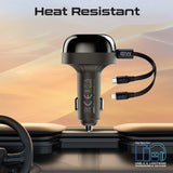 Promate 81W Multi-Port Car Charger with Retractable USB-C & Lightning Cables  - BLACK