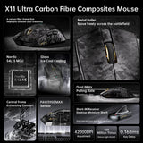 ماوس ألعاب ATTACK SHARK X11 ULTRA بوزن 63g، هيكل من ألياف الكربون، اتصال لاسلكي 8K، حساس PAW3950MAX، حتى 42000 DPI و20000 FPS - رمادي