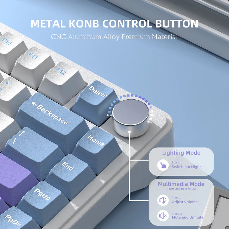 ATTACK SHARK X85 Tri-Mode 75% Gasket mounted Mechanical Keyboard - White Purple Jade Switch (Arabic)