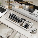 لوحة مفاتيح الألعاب ATTACK SHARK X98PRO بعدد 99 زرًا مع وضع اتصال ثلاثي، وشاشة عرض LED ملوّنة، ولوحة أرقام مدمجة - Cheese White Blueberry Switch