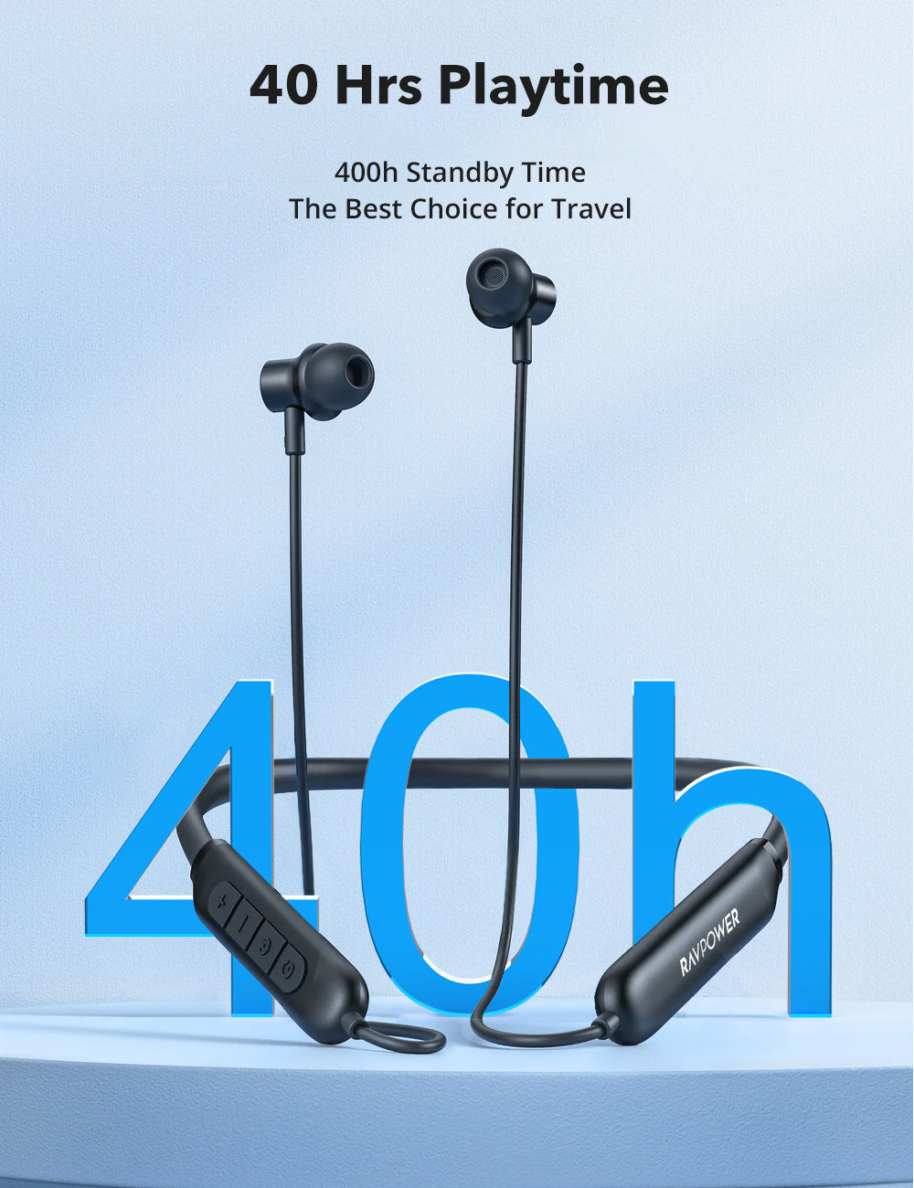 Ravpower RP-BH1008 Neckband Wireless Stereo Earphones IPX5 Waterproof - RP-BH1008