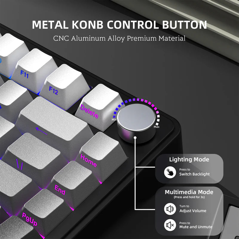لوحة مفاتيح ميكانيكية ATTACK SHARK X85 بتصميم 75% مع اتصال Tri-Mode وتركيب Gasket-Mounted - Gradient Black White Jade Switch