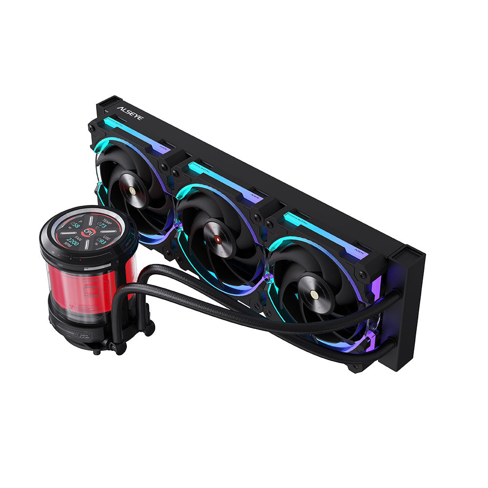 Alseye W360-V-B 360mm AIO Liquid Coolers, 350W TDP low noise ARGB pump with 2.1 inch screen - Black