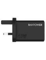 راف باور RP-PC1099 GaN 5.0 شاحن حائط ثنائي المنافذ PD 45 واط أسود
