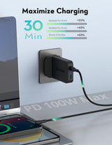 RAVPower RP-PC1095 GaN PD100W 2-Port Wall C Black - RP-PC1095