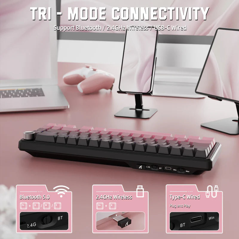 ATTACK SHARK X66 60% Wireless Mechanical Keyboard with Side Printed PBT Keycaps - Pink Blackberry