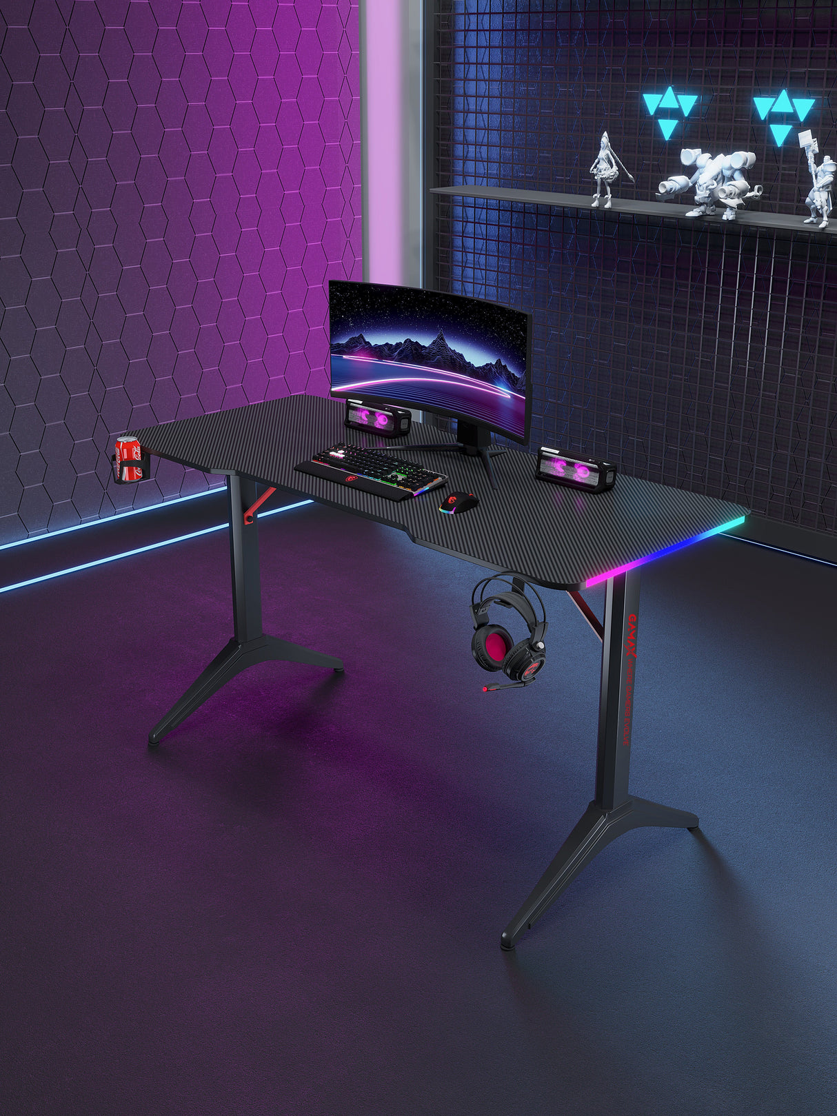 Gamax RGB Black Carbon fiber Gaming Table 120*60*74 cm Including Mousepad with Sades ST-Seal 22" FHD 1920x1080, 120Hz, IPS, Flat Black Gaming Monitor Special Bundle