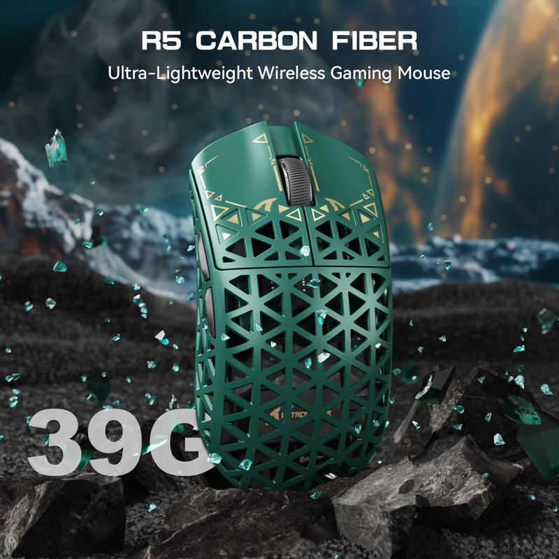 ATTACK SHARK R5 Ultra 39g SUPERLIGHT Carbon Fiber Wireless 8K PAW3950MAX Gaming Mouse PAW3950MAX up to 42000 DPI - Green