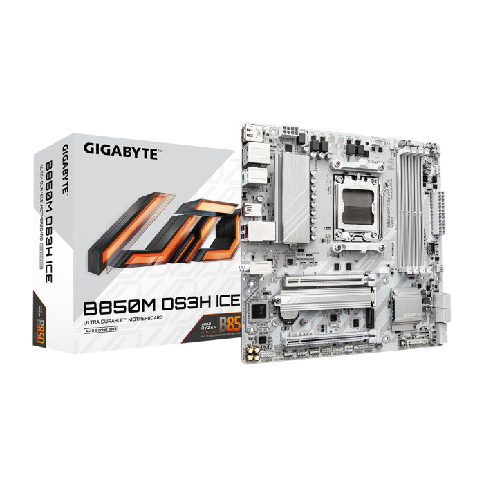 اللوحة الأم GIGABYTE B850M DS3H ICE DDR5 قياس Micro-ATX باللون الأبيض