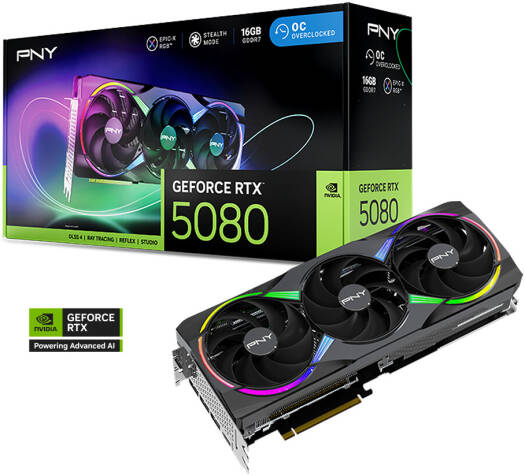 بطاقة الرسومات PNY GeForce RTX 5080 ARGB EPIC-X RGB OC، بسعة 16GB GDDR7