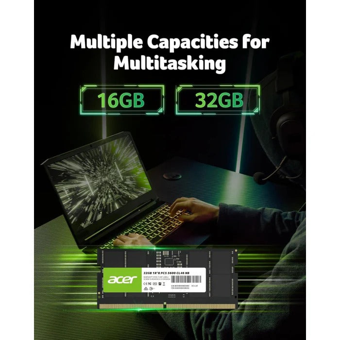ذاكرة لابتوب Acer بسعة 32 GB DDR5 بسرعة 5600 MHz وتوقيت CL46