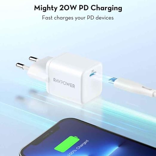 RAVPower RP-PC1037 PD 20W wall charger White UK Version with 3 AC plug white