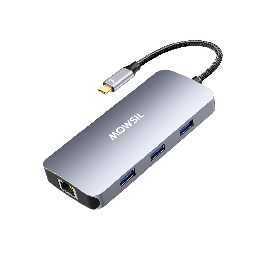 محطة إرساء موسيل 6 في 1 USB-C | HDMI بدقة 4K بمعدل 60 هرتز، شحن سريع بقدرة 100 واط، منفذ RJ45، منفذي USB 3.0 ومنفذ USB-C لنقل البيانات | متوافقة مع MacBook و iPad