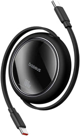 كابل Baseus Free2Pull Mini 2-in-1 قابل للانسحاب للشحن السريع USB-C إلى C+C 100 واط 1.2 متر - أسود كوني
