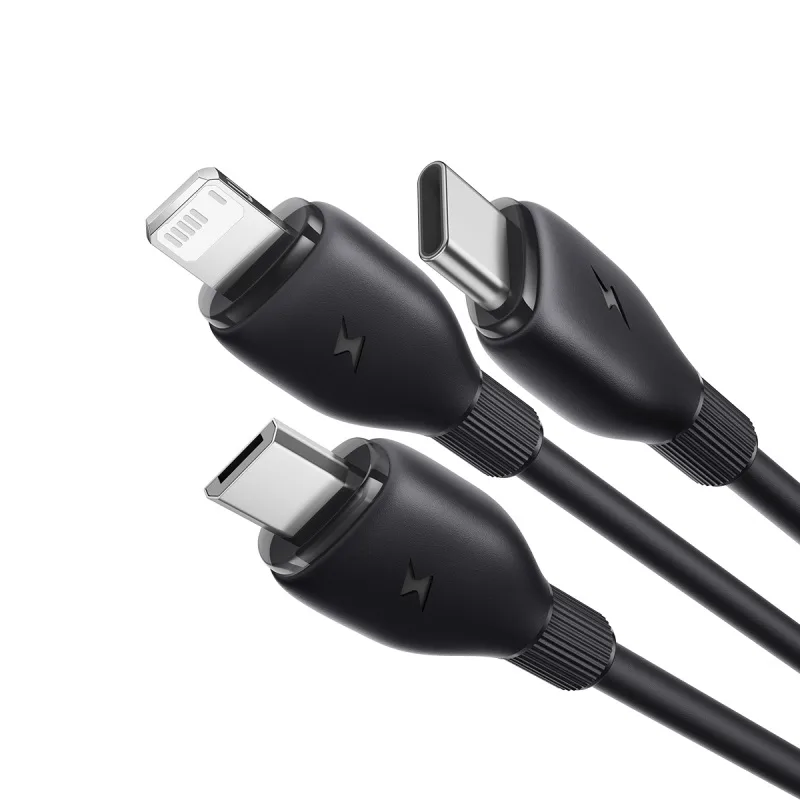 كابل بيسيوس فائق السرعة للشحن USB-A إلى M+L+C بطول 1.3 متر – أسود كوزمك