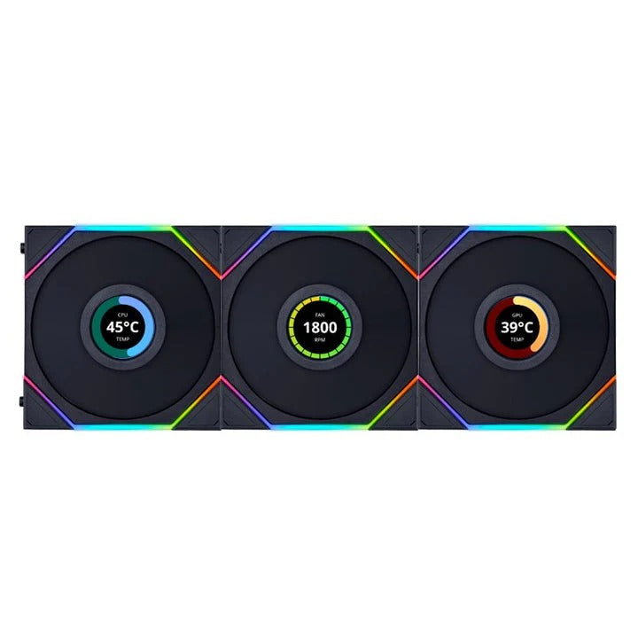 Lian LI UNI Fan SL WireLess LCD 120mm ARGB Case Fan with 1.6" LCD Screen (Pack of 3) - Black