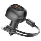 Promate 81W Multi-Port Car Charger with Retractable USB-C & Lightning Cables  - BLACK
