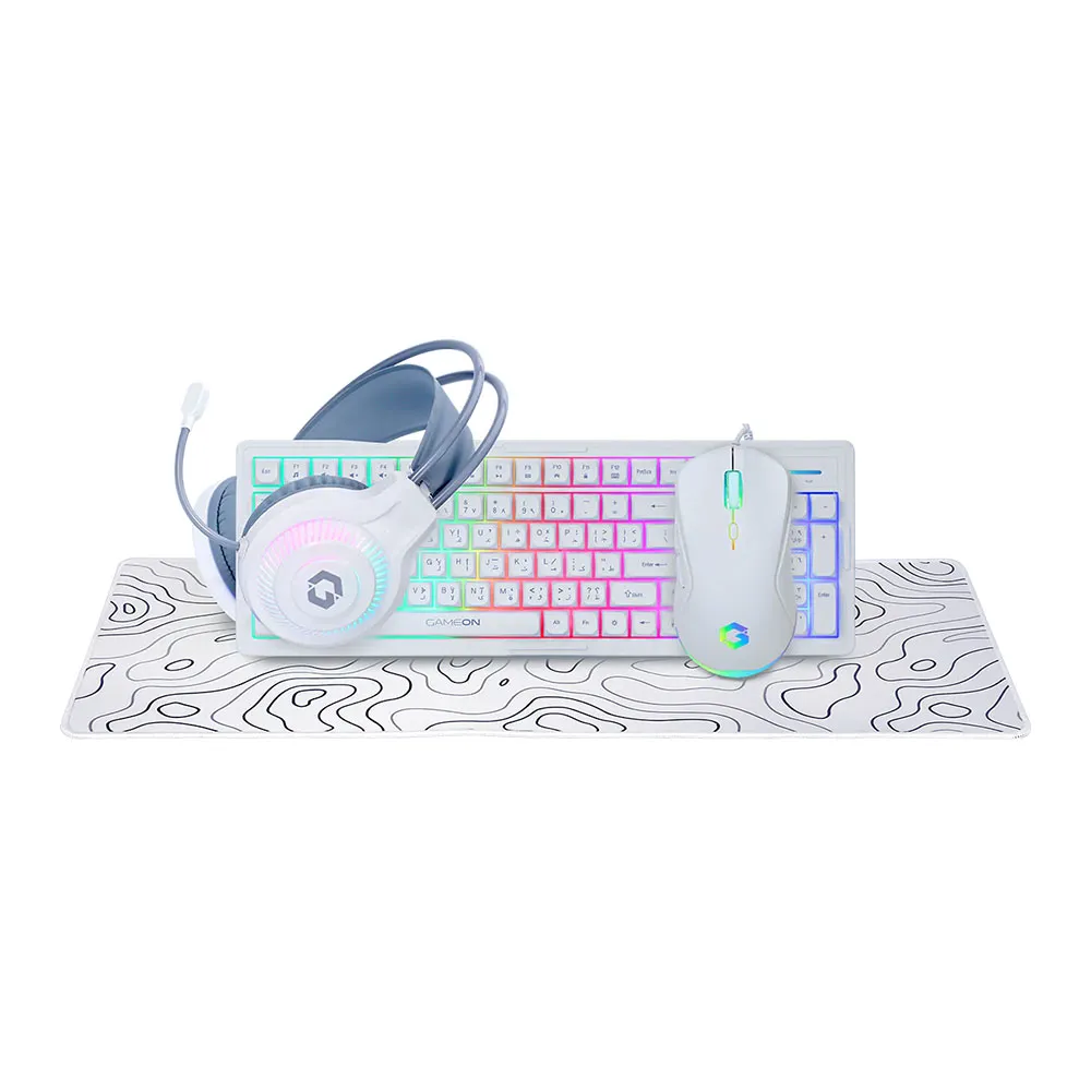GAMEON GO-CYPHERW-XL-W All-In-One Gaming Bundle (Keyboard, Headset, Mouse & Mousepad) - White