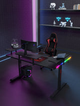 Gamax P203 RGB Carbon Fiber Gaming Workstation Desk with Multi-Level Shelves & Mousepad 160x100x74 cm - Black (Installation Not Included)