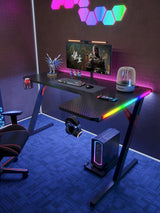 Gamax P201-RB RGB Carbon fiber Gaming Table 140*100*74 cm with Mousepad (L Shape - Right) - Black (Installation Not Included)