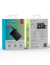 راف باور RP-PC1099 GaN 5.0 شاحن حائط ثنائي المنافذ PD 45 واط أسود
