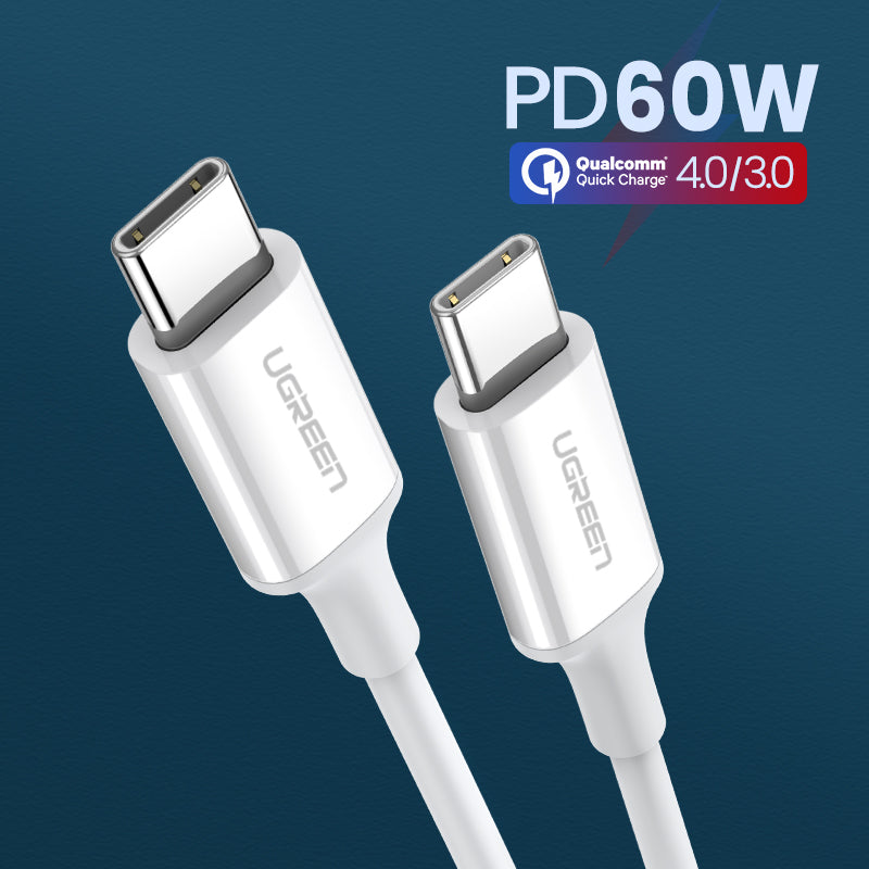 يوجرين USB 2.0 كابل USB-C إلى USB-C بقوة 60 واط غلاف ABS 1 متر أبيض — US264-60518