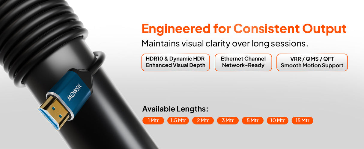 Mowsil HDMI 2.0 Cable | 4K@60Hz Ultra HD, 18Gbps High Speed, HDR, 3D, Gold-Plated | TV PC PS5 Monitor - 15 Meters