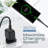 Promate Super-Flexible 60W USB-C to USB-C Cable 2A Standard Charging 3M length - Black